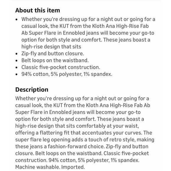 KUT From The Kloth Women Size 10 Blue Ana Fab Ab Super Flare High Rise Jeans - Picture 15 of 16